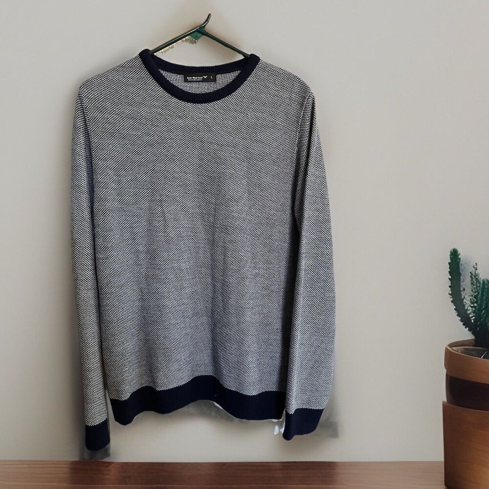 Cedar Wood State Blue Knit Long Sleeve Herringbone Sweater Women's Size‎ Large